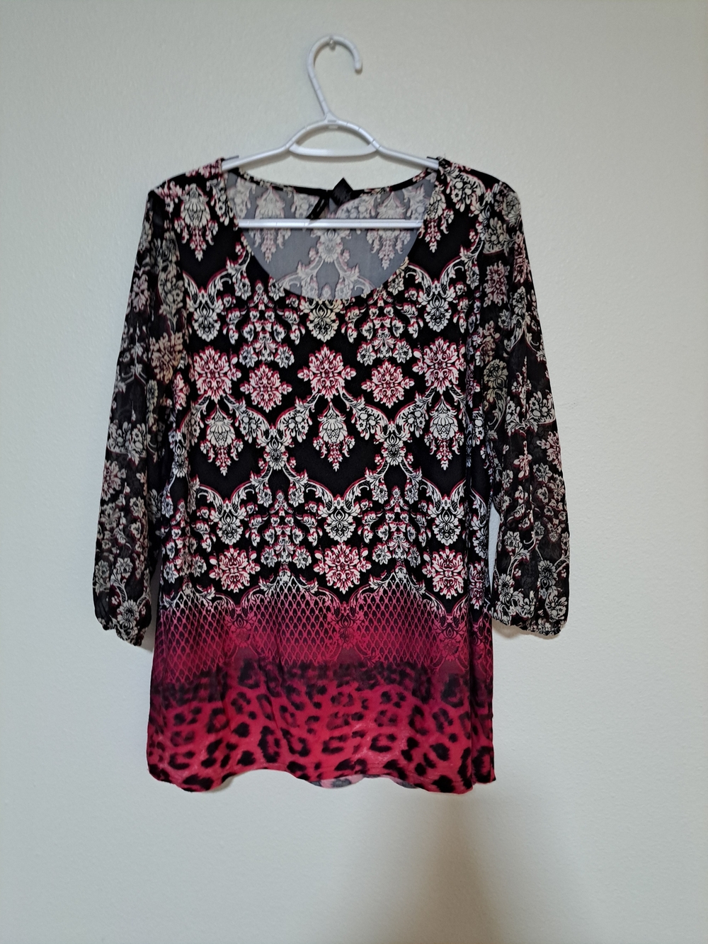 new directions Black and Pink Printed Scoop Neck Tunic